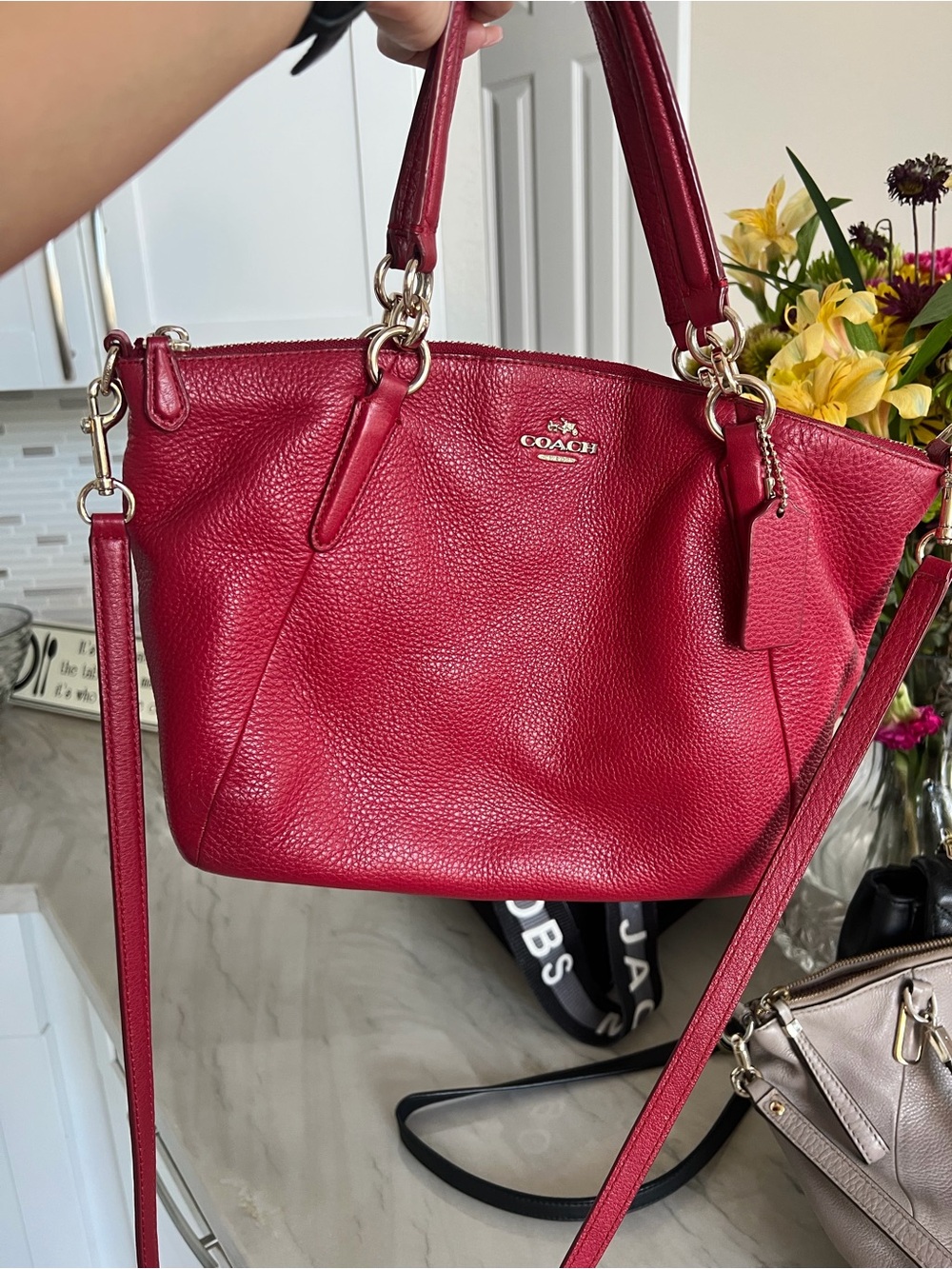 Coach Pebbled Leather Shoulder Bag in Red - Picture 6 of 11